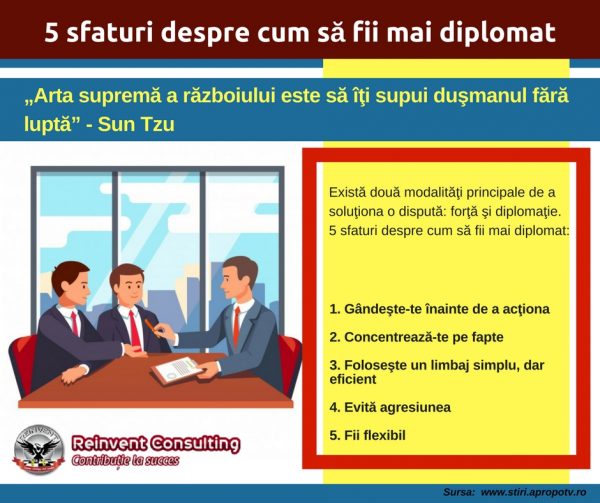 Infografic_ 5 sfaturi despre cum să fii mai diplomat Reinvent Consulting